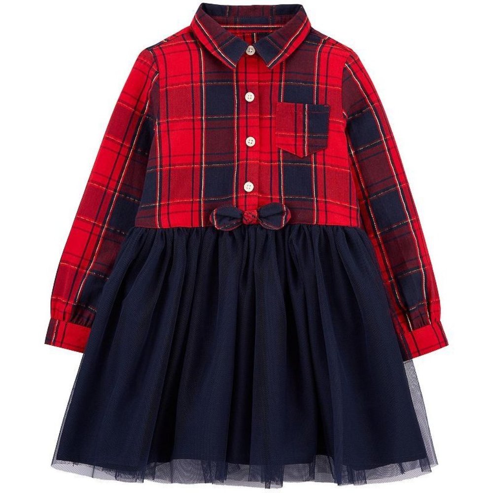 NWT! OshKosh B’gosh Sparkle‎ Plaid & Tulle Dress Size-4 T